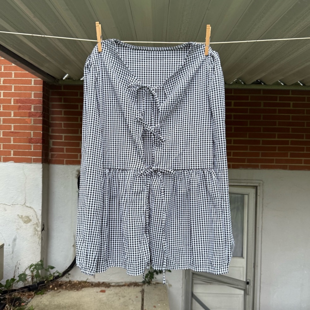 B&W Gingham Tie-Up Peplum Top